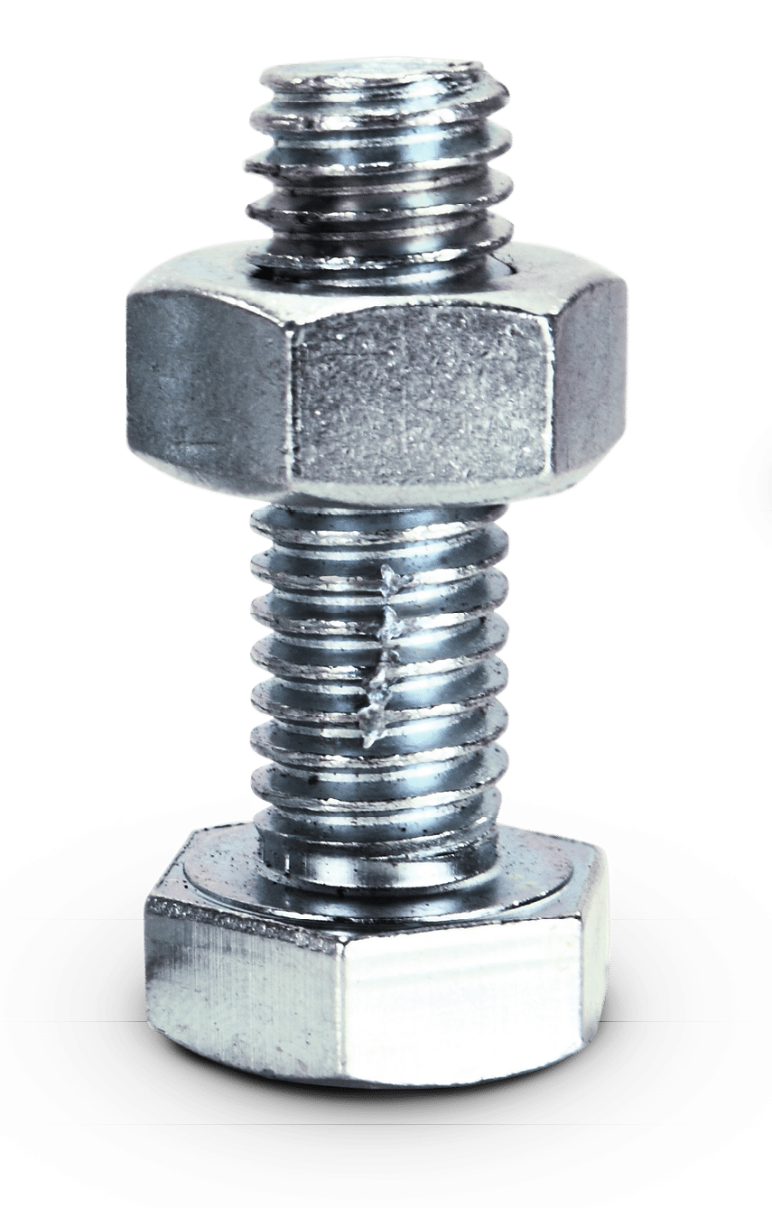 Close-up nut and bolt on white background