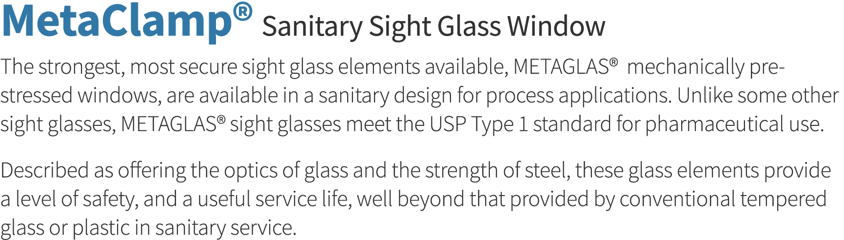 MetaClamp  Sanitary Sight Glass Window The strongest, most secure sight glass elements available, METAGLAS  mechanica   