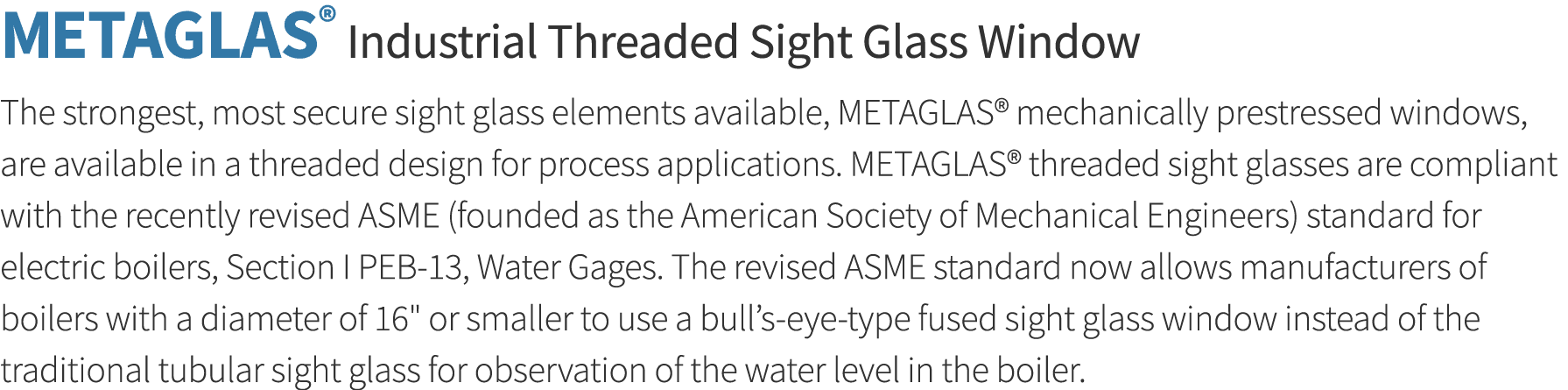 METAGLAS  Industrial Threaded Sight Glass Window The strongest, most secure sight glass elements available, METAGLAS    